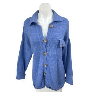 Industry Women's Blue Long Sleeve Collared Button Down Cardigan Sweater Top S